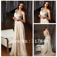 Latest design unique stunning beige one shoulder lace applique beaded with ruffle ribbon asymmetrical prom evening dresses ED188
