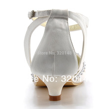 Elegantpark 90729 White Round Toe Rhinestone Ankle Strap Low Cone Heel Pleated Satin Wedding Shoes