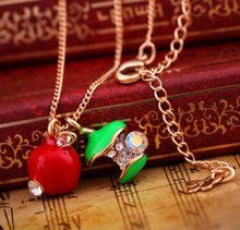 Min.order is $10 (mix order)Free Shipping Apple Pendant Jewelry Wholesale Cute Mini Asymmetric Apple Necklace   N222