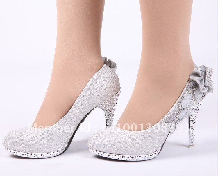 Silver flowers bridal shoes women 's dress shoes fashion women's high ...