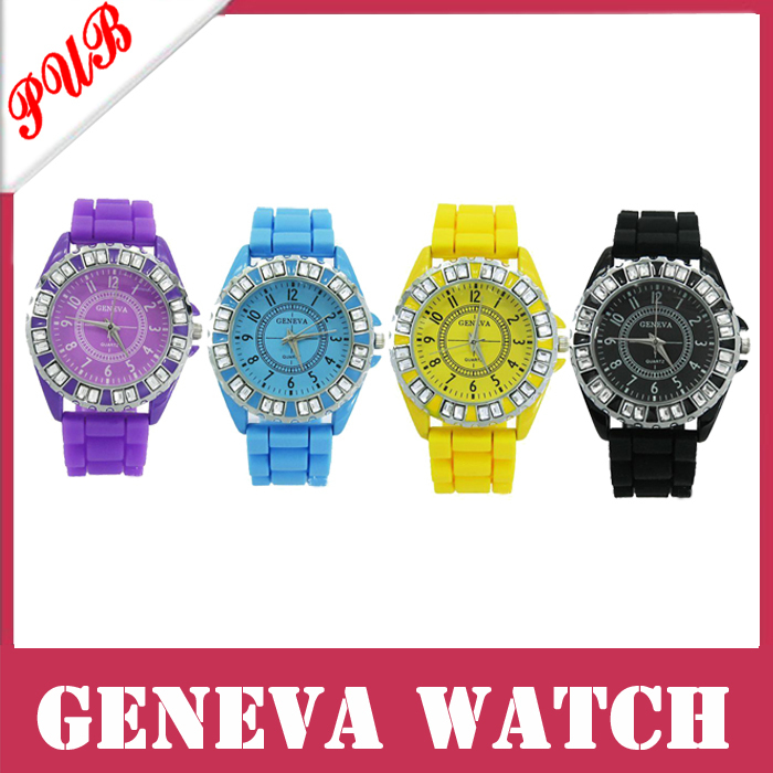 wholesale 500pcs lot Geneva Watch jelly 100 Silicone Strap Jewelry Quartz Face free shipping