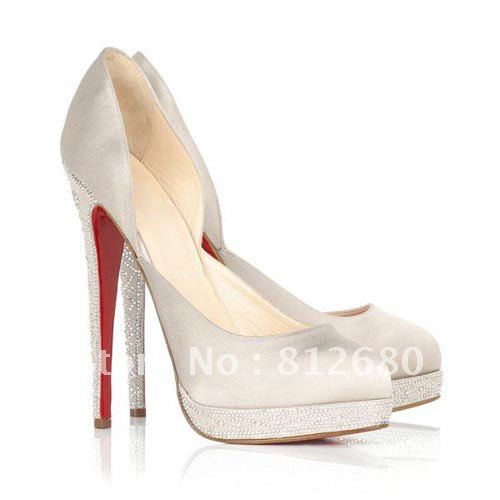 Elegant white bridal dress shoes crystal high heel platform pump shoes ...