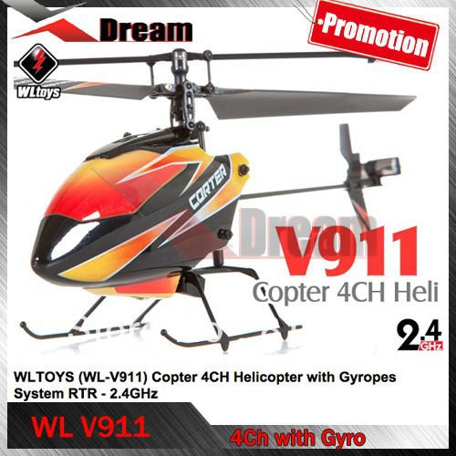 Frete grátis wl v911 4ch 2.4 ghz mini rádio única hélice de helicóptero do rc com giroscópio pro solo