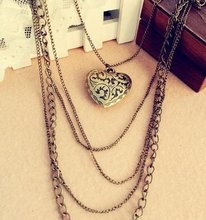 Free Shipping New Multi Link Chains Carved Heart Love Pendant Necklace N48