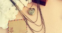  Free Shipping New Multi Link Chains Carved Heart Love Pendant Necklace N48