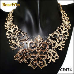 Free Shipping High Quality Gold Plated Flower Desige Pendants Choker Collar Necklaces For Women Dress CE474(China (Mainland))