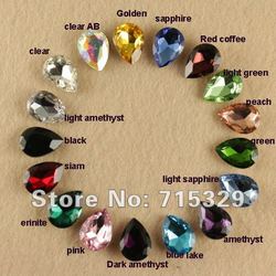 12PC/lot 13x18MM Teardrop Point back crystal rhinestone Faceted Glass pear shape shaped bead Multiple color free shipping(China (Mainland))