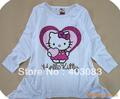 Retail 2013 Hot Style 100% Cotton Long Sleeved Children's Clothing Kitty Cat White Cartoon Kid T-shirt Brand Sell Freeshipping