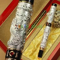 The Best Business Gift Jinhao Noble Silver Two Dragon Play The Pearl Ink/Steel/Rotring/Luxury/Fine/Fountain Pen Free Shipping