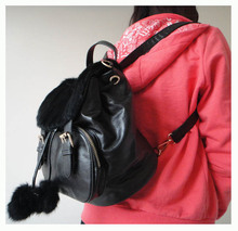 Hot sale stylish ladies’ Backpacks,lady’s bags,26 x 26cm, black, PU + rabbit fur,4 different colors,1pcs/opp bag,Free shipping