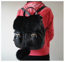 Hot sale stylish ladies Backpacks lady s bags 26 x 26cm black PU rabbit fur 4