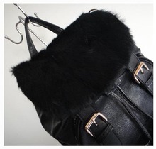 Hot sale stylish ladies Backpacks lady s bags 26 x 26cm black PU rabbit fur 4