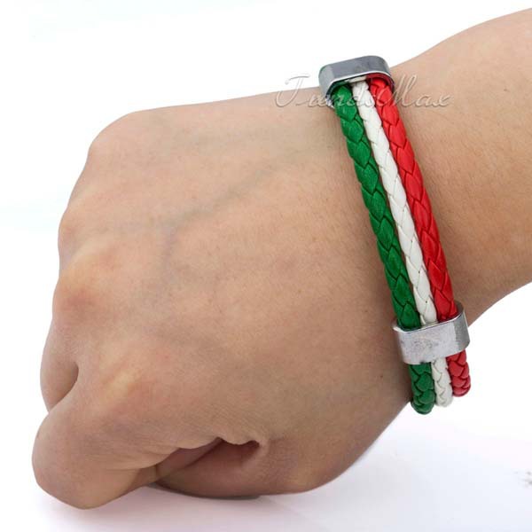 12mm Customized Italy Italian Flag Style Rope Surfer Leather Bracelet Wristband Wholesale Fashion MENS Womens Jewelry