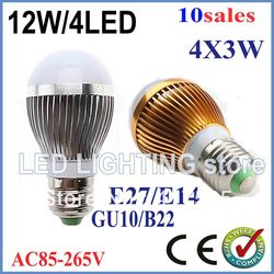 10pcs Dimmable Bubble Ball Bulb AC85-265V 12W E14 E27 B22 GU10 High power Globe light LED Light Bulbs Lamp Lighting(China (Mainland))