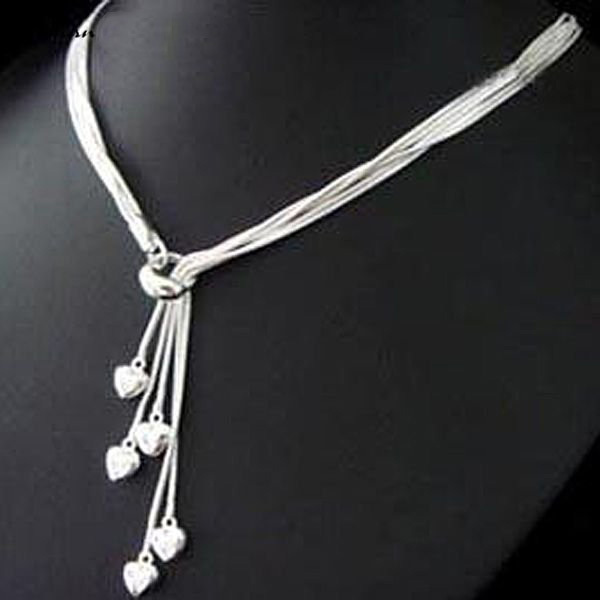 L N092 Free shipping wholesale 925 silver heart necklace rope chain fashion jewelry Nickle free antiallergic