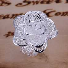 Free Shipping 925 Sterling Silver Jewelry Ring Fine Fashion Silver Plated Rose Flower Women&Men Finger Ring Top Quality SMTR116