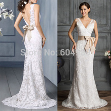 Free Shipping Grace Karin Sexy Stock Floor Length Deep V Lace + Satin Bridal Wedding Dress 2013 8 Size CL3850(Hong Kong)