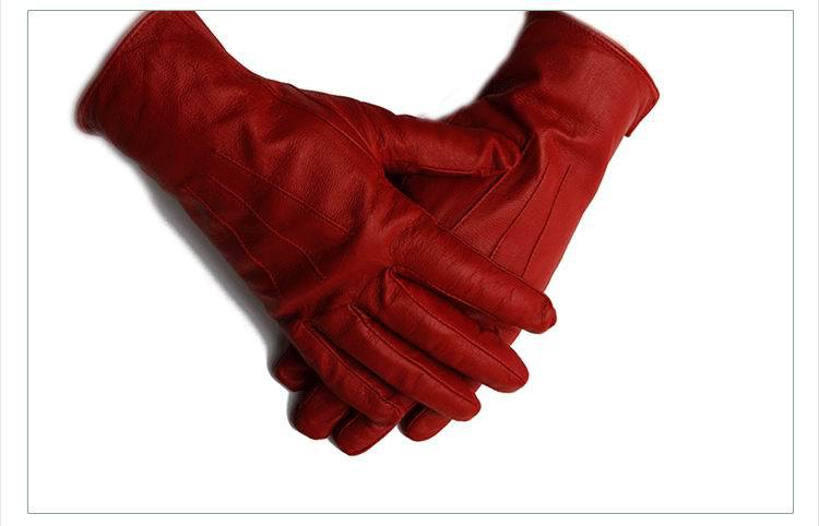 Free Shipping top quality Ladies' fashion red leather gloves(China (Mainland))