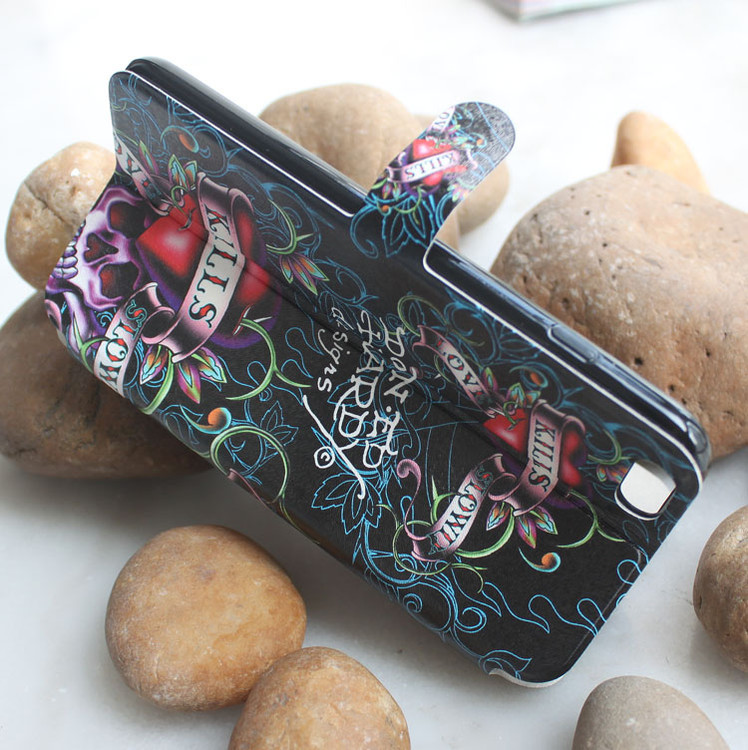 wholesale Ed hardy for PU leather Flip Case for iphone 6 Plus 5 5 Wallet Holder