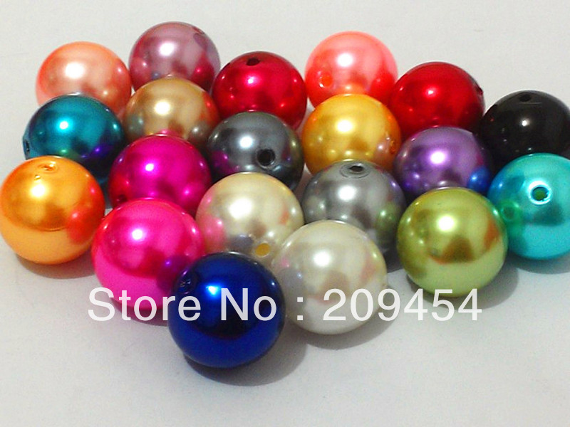 Wholesale 20mm 100pcs lot Mixed Color Acrylic Pearl Beads For Chunky Kids Necklace 