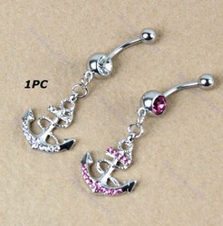 Free shipping!12pcs/lot Beautiful Crystal Button Barbell Bar Belly Body Piercing Dangle Anchor Navel Belly Button Ring(China (Mainland))