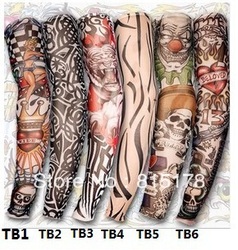 Free shipping! 12 PCS Hot Nylon Stretchy Fake Tattoo Sleeves Arm Stockings new 140 kinds of styles to choose from(China (Mainland))