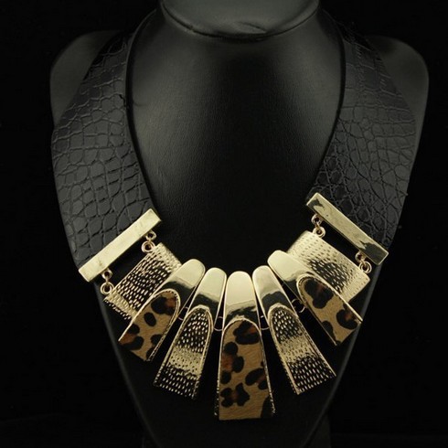 2014 Europen Brand Design Fashion Popular Elegant Punk Tassel Leopard Leather Choker Necklace Statement Jewelry High