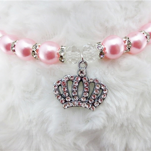 Pink Blue Purple Pearl Rhinestone Crown Puppy Dog Necklace For Pets 0530A Chihuahua Poodle Cat Small
