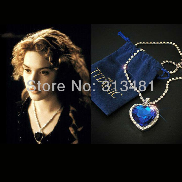 High quality Glass Heart of Ocean Pendant Necklace 2015 Rhinestone Chain Jewelry D2R5