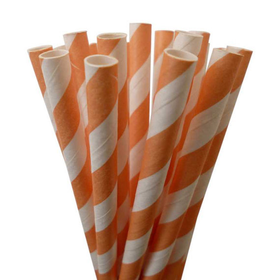 50pcs environmental color paper drinking straws Banquet party paper straws orange stripes free shipping(China (Mainland))
