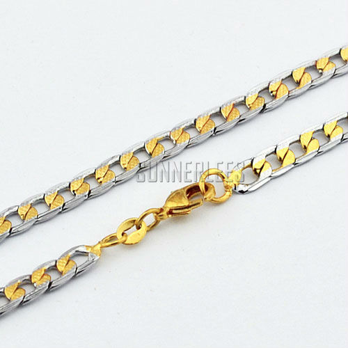 Jewelry-18K-Yellow-White-Gold-Filled-5mm-Curb-Necklace-Link-Chain-Men ...