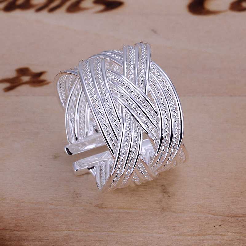 Free Shipping 925 Sterling Silver Ring Fine Fashion Big Net Weaving Silver Jewelry Ring Women Men