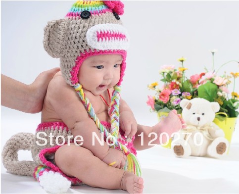 Free Shipping Animal OWL Monkey Beanies Newborn Infant Baby Boys Girls Crochet Hat Diaper Cover Suit Knitted Kids Caps PP Shorts(China (Mainland))