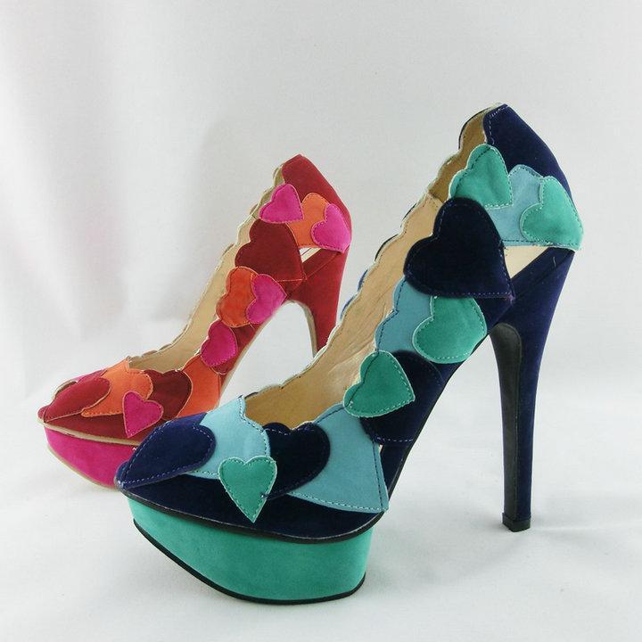 2015 spring and autumn women shoes love peach candy color mosaic fish mouth platform high heeled