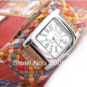 Jw003 новые 7 цветов продвижение мода корея веревка часы плетеный PU кожаный шнур браслет часы леди часы