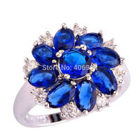 Women Cluster Sapphire Quartz & White Topaz 925 Silver Ring Jewelry Size 7 8 9 10 Romantic Love Style Free Shipping Wholesale