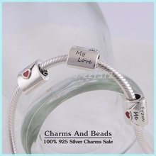 925 Sterling Silver TO My Love Thread Charm Beads with Red Enamel Heart Fits Pandora Style