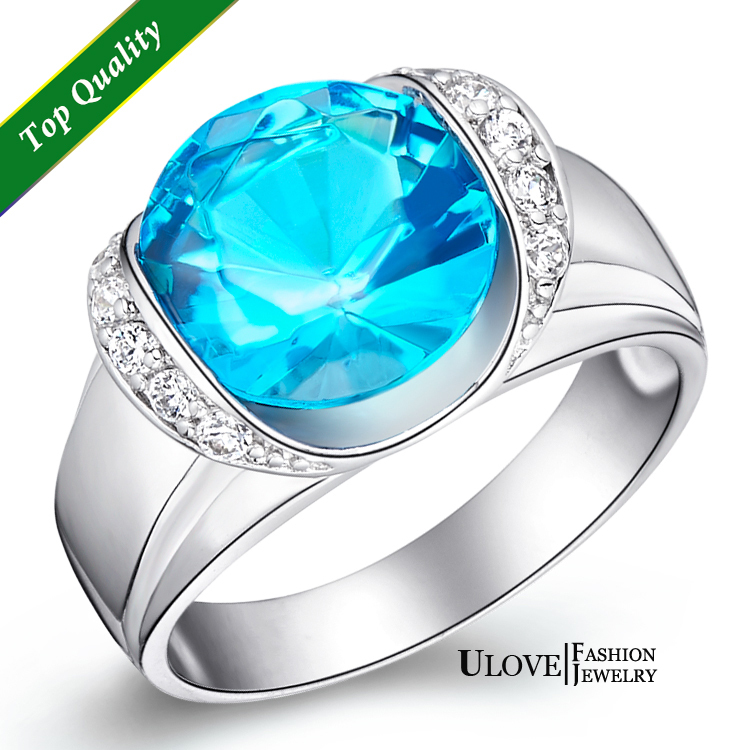 Wholesale 925 Luxury Silver CZ Jewelry High Quality Fashion Big Round Blue Cute Ring for Wedding