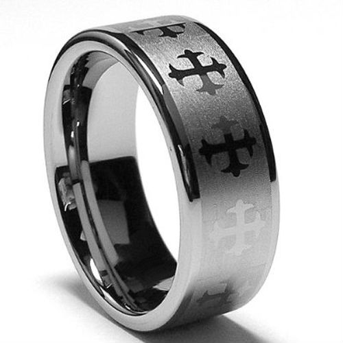 Christian Cross Engraved Tungsten Ring Flat Wedding Band size 6 18 NR04CF 