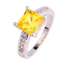 2015 New Fashion Princess Cut Citrine 925 Silver Ring Size 7 8 9 10 Stone Jewelry For Women Wholesale