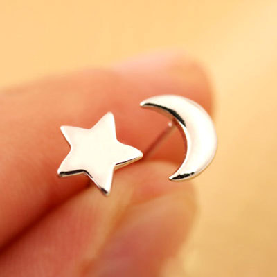 Moon And Star 925 Sterling Silver Jewelry Stud Earrings for Women Mujer Boucle Femme Piercing Earrings
