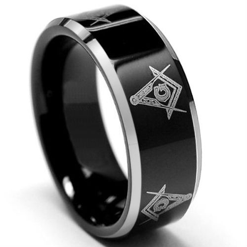Masonic Mason Tungsten Ring 2 Tone Black Wedding Band Size 6 13 NR05SBM 