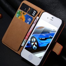 Business Style Top Quality Genuine Leather Flip Case For Apple iPhone 4 4S Stand Wallet With