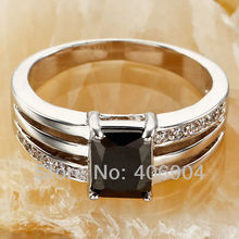 Wholesale Sexy Emerald Cut Hot Black Spinel White Sapphire 925 Silver Ring Size 6 7 8