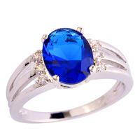 Wholesale Oval Cut Sapphire Quartz & White Sapphire 925 Silver Ring Size 6 7 8 9 Alluring Jewelry Gift