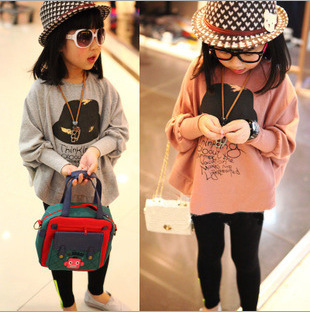 2015 New girls batwing sleeve t shirts girl bat long sleeve spring and autumn pullover with