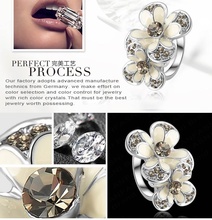 Beautiful Enamel Flower Ring Real Platinum Plated Geniune Austrian Crystal Women Cloth Rings Ri HQ0055