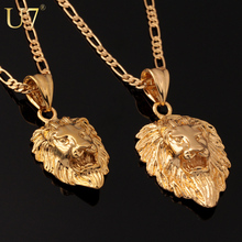 Exquisite Lion Head Pendant Necklace For Men Women High Quality 18K Real Gold Plated Cool Pendant With Chain Free Shipping P333