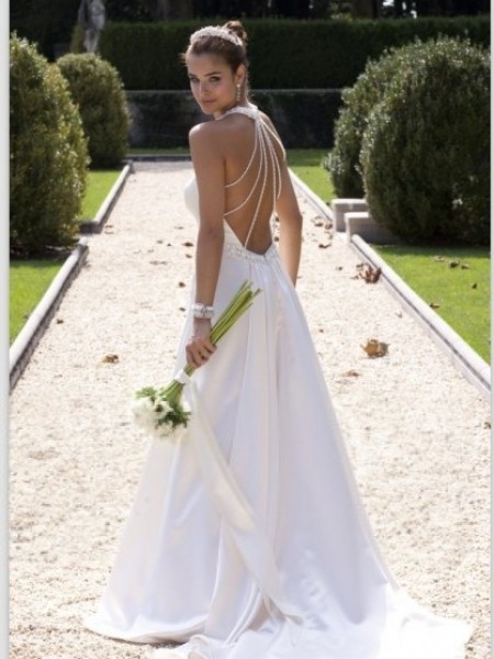 Scoop Beading Sleeveless Court Trains Satin Wedding Dresses For Brideses wedding dress 2014 wedding dresses bridal