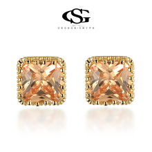 G&S Classic Genuine Austrian Big Champagne Crystals Fashion Luxury zircon Stud Earrings Big OFF Earrings For Party 102055